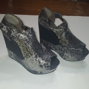 Guess snake print platform heels
